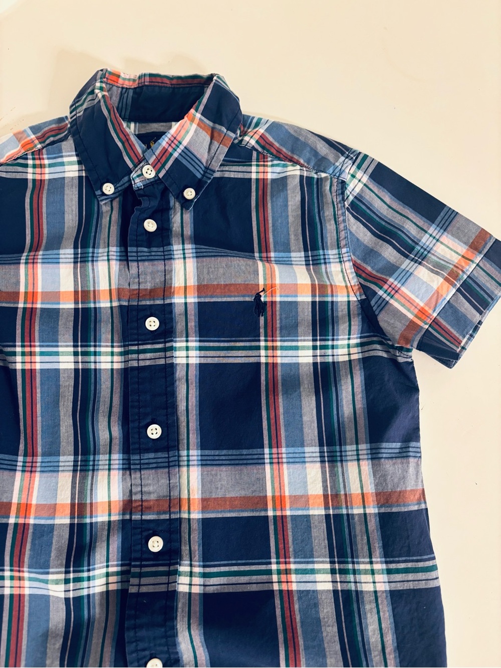 Polo by Ralph Lauren Navy & Orange Plaid Button-Down Shirt